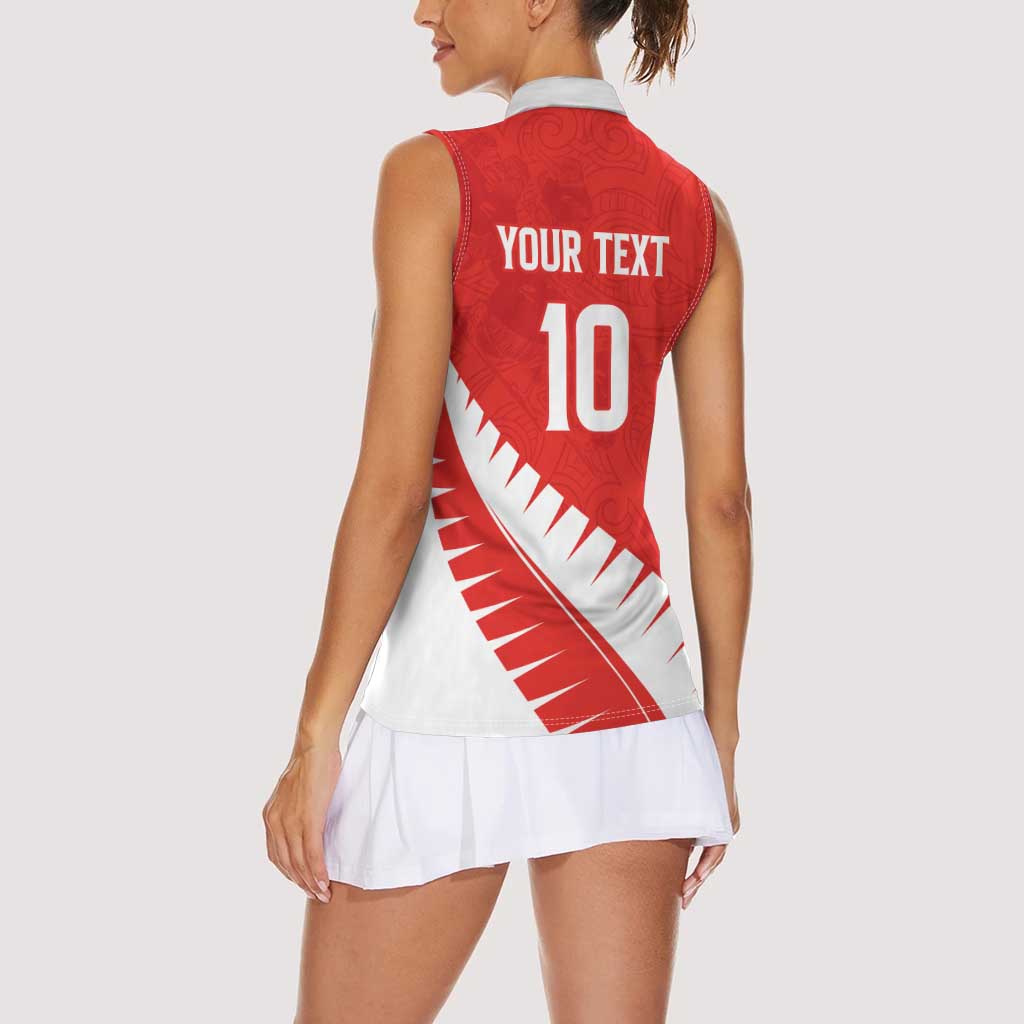 Custom New Zealand Cricket Women Sleeveless Polo Shirt Kiwi Birds Haka Dance Red Fern Sporty Style LT03 - Polynesian Pride