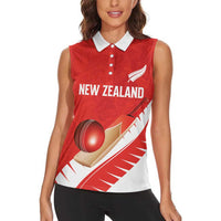 Custom New Zealand Cricket Women Sleeveless Polo Shirt Kiwi Birds Haka Dance Red Fern Sporty Style LT03 - Polynesian Pride