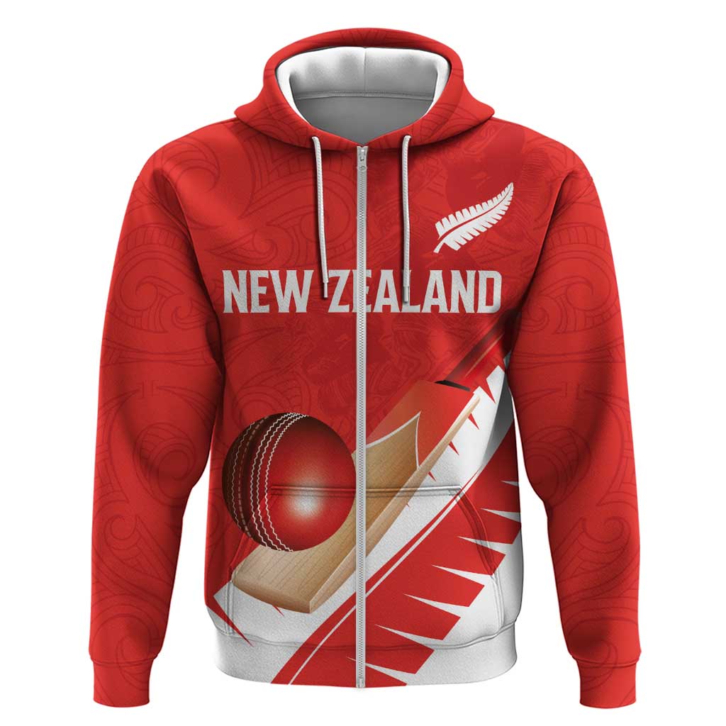 Custom New Zealand Cricket Zip Hoodie Kiwi Birds Haka Dance Red Fern Sporty Style LT03 Zip Hoodie Red - Polynesian Pride
