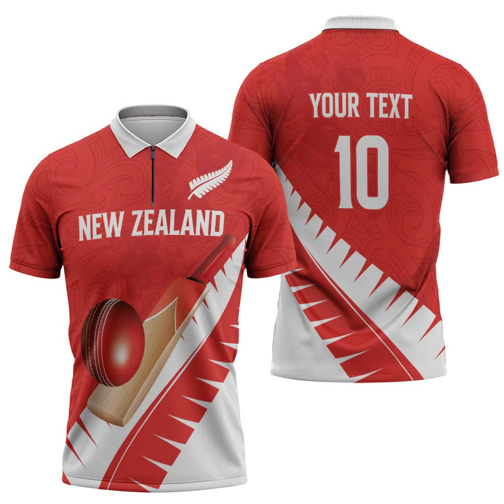 Custom New Zealand Cricket Zipper Polo Shirt Kiwi Birds Haka Dance Red Fern Sporty Style LT03 - Polynesian Pride