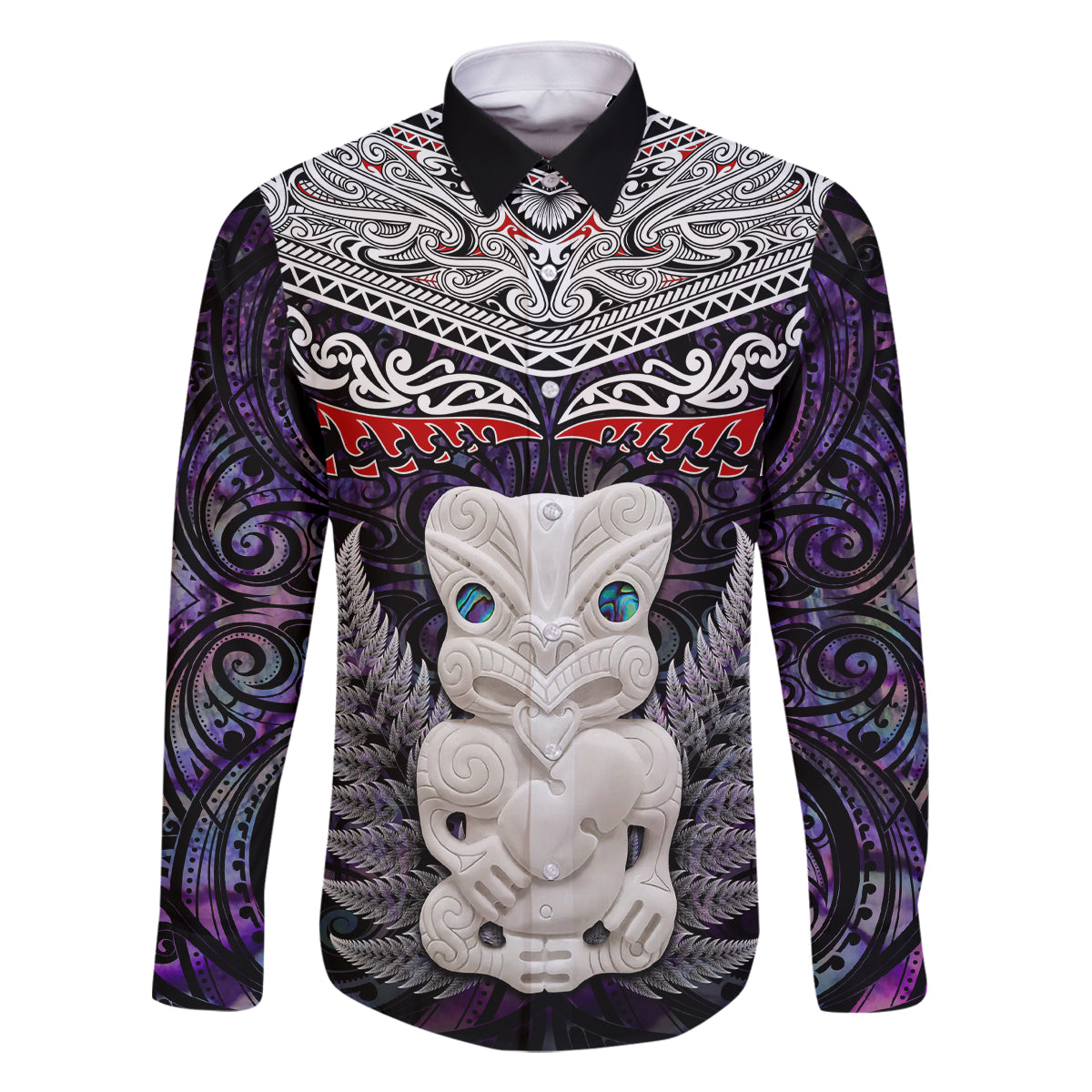 New Zealand Hei Tiki Family Matching Long Sleeve Bodycon Dress and Hawaiian Shirt Maori Purple Papua Shell Pattern LT03 Dad's Shirt - Long Sleeve Purple - Polynesian Pride
