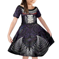 New Zealand Hei Tiki Family Matching Off Shoulder Long Sleeve Dress and Hawaiian Shirt Maori Purple Papua Shell Pattern LT03 Daughter's Dress Purple - Polynesian Pride