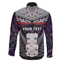 New Zealand Hei Tiki Family Matching Off Shoulder Long Sleeve Dress and Hawaiian Shirt Maori Purple Papua Shell Pattern LT03 - Polynesian Pride