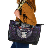 New Zealand Hei Tiki Leather Tote Bag Maori Purple Papua Shell Pattern LT03 Purple - Polynesian Pride