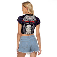 New Zealand Hei Tiki Raglan Cropped T Shirt Maori Purple Papua Shell Pattern LT03 - Polynesian Pride