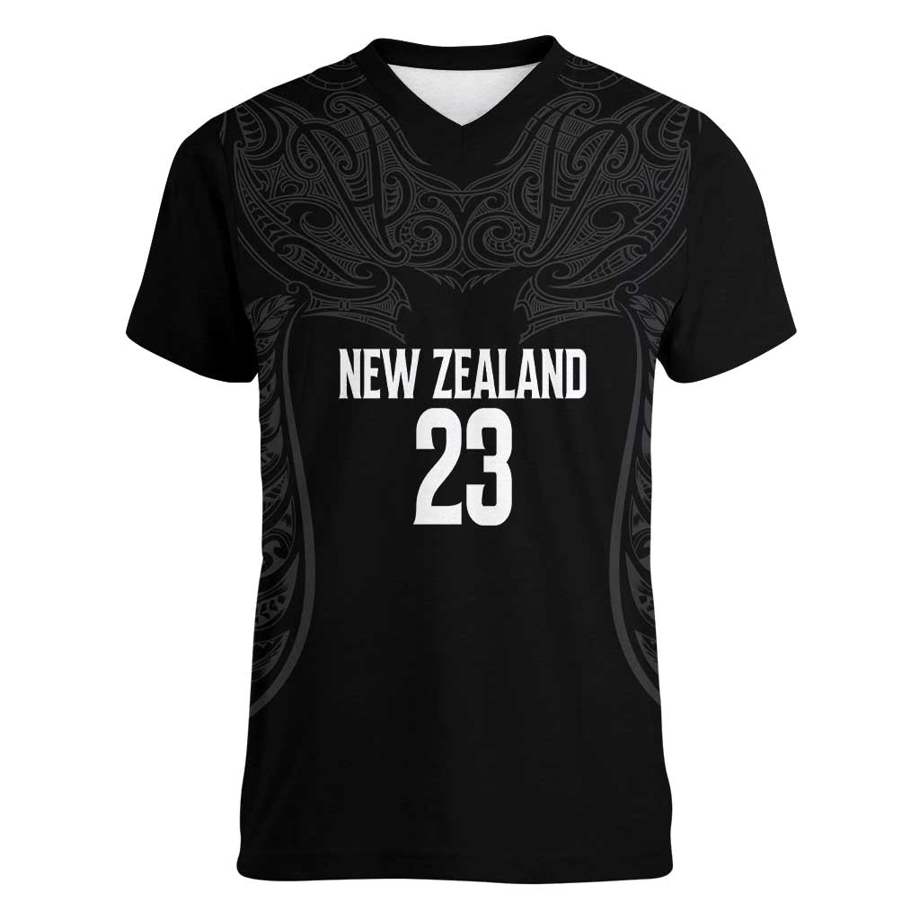 New Zealand Basketball Ta Moko Tribal Custom Women V-Neck T-Shirt LT03 Female Black - Polynesian Pride