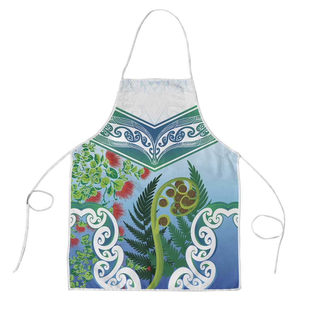 Aotearoa New Zealand Natural Plants Apron Pohutukawa with Silver Ferns Koru Frond Maori Tattoos LT03 Multicolor - Polynesian Pride