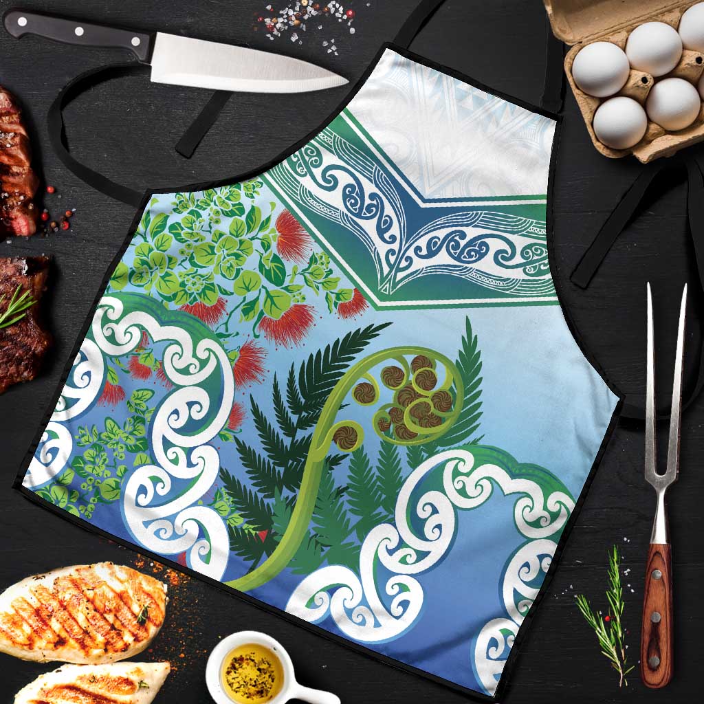 Aotearoa New Zealand Natural Plants Apron Pohutukawa with Silver Ferns Koru Frond Maori Tattoos