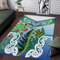 Aotearoa New Zealand Natural Plants Area Rug Pohutukawa with Silver Ferns Koru Frond Maori Tattoos LT03 Multicolor - Polynesian Pride