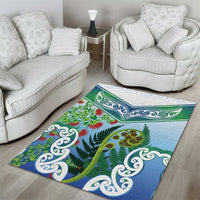 Aotearoa New Zealand Natural Plants Area Rug Pohutukawa with Silver Ferns Koru Frond Maori Tattoos LT03 - Polynesian Pride