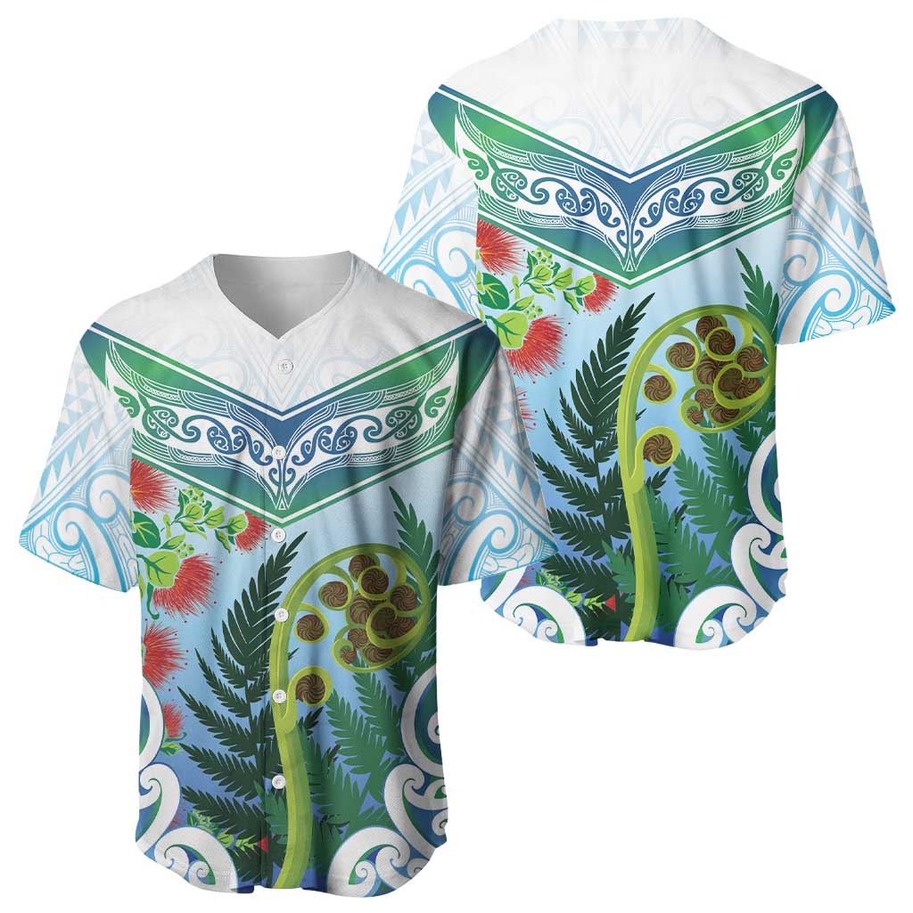 Aotearoa New Zealand Natural Plants Baseball Jersey Pohutukawa with Silver Ferns Koru Frond Maori Tattoos