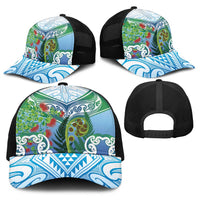 Aotearoa New Zealand Natural Plants Baseball Net Cap Pohutukawa with Silver Ferns Koru Frond Maori Tattoos