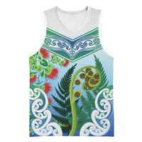 Aotearoa New Zealand Natural Plants Basketball Jersey Pohutukawa with Silver Ferns Koru Frond Maori Tattoos LT03 Unisex Multicolor - Polynesian Pride