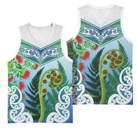 Aotearoa New Zealand Natural Plants Basketball Jersey Pohutukawa with Silver Ferns Koru Frond Maori Tattoos LT03 - Polynesian Pride