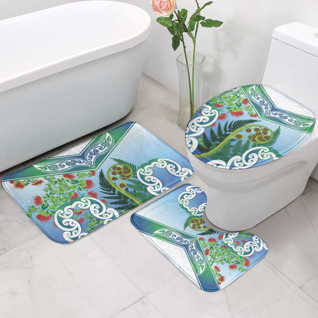 Aotearoa New Zealand Natural Plants Bathroom Set Pohutukawa with Silver Ferns Koru Frond Maori Tattoos LT03 - Polynesian Pride