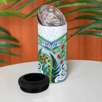 Aotearoa New Zealand Natural Plants 4 in 1 Can Cooler Tumbler Pohutukawa with Silver Ferns Koru Frond Maori Tattoos LT03 - Polynesian Pride