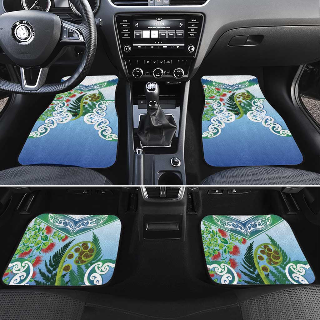 Aotearoa New Zealand Natural Plants Car Mats Pohutukawa with Silver Ferns Koru Frond Maori Tattoos LT03 Set 4pcs Multicolor - Polynesian Pride