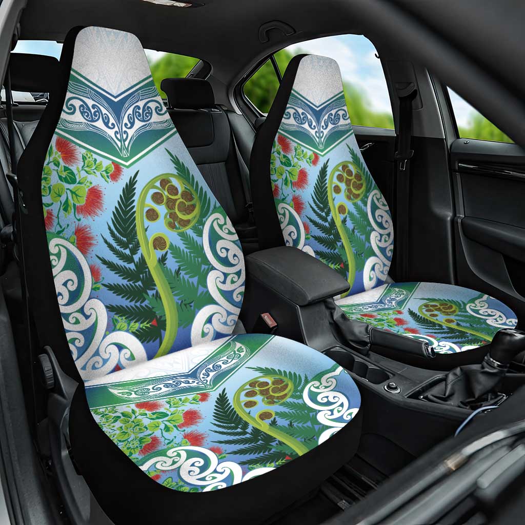 Aotearoa New Zealand Natural Plants Car Seat Cover Pohutukawa with Silver Ferns Koru Frond Maori Tattoos LT03 One Size Multicolor - Polynesian Pride
