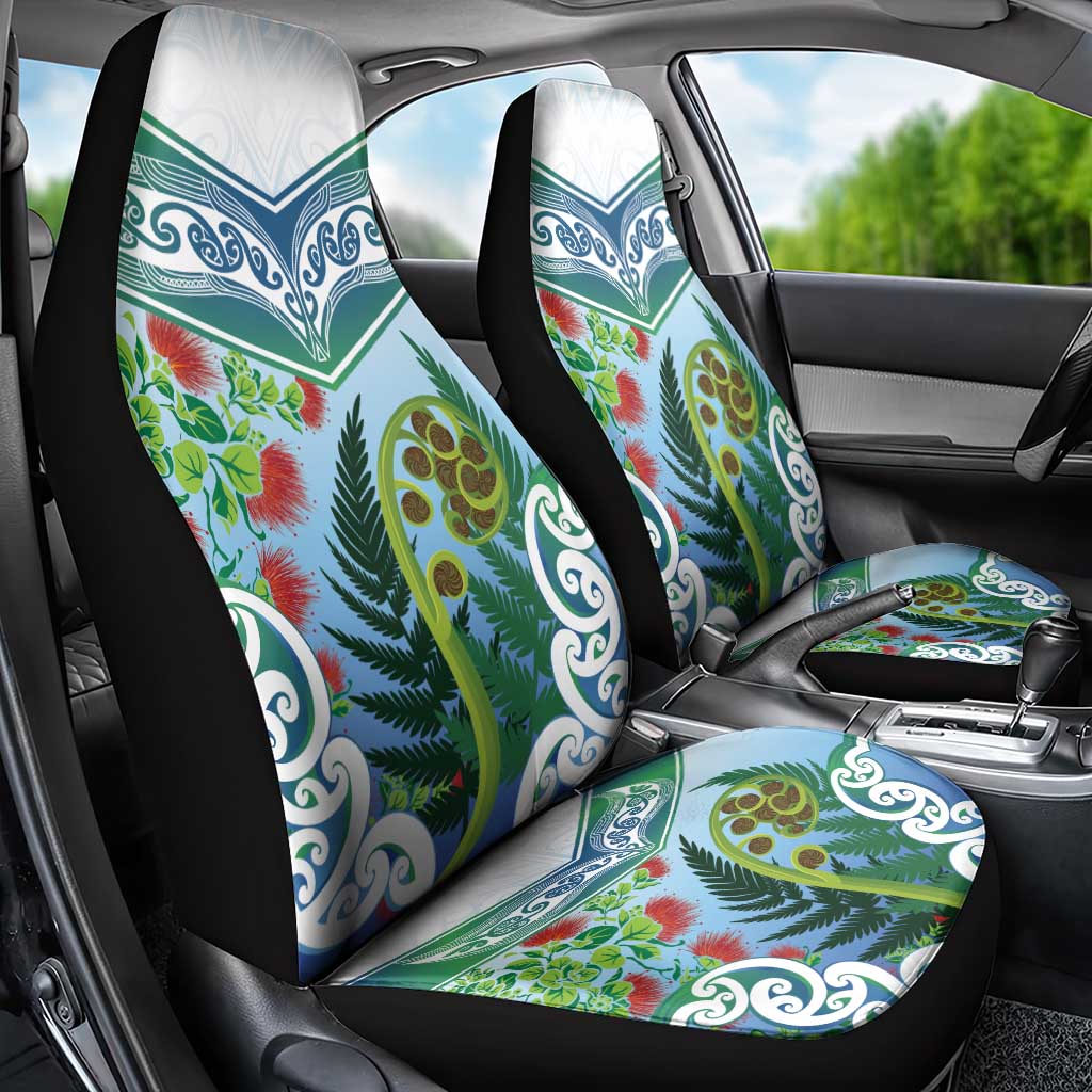 Aotearoa New Zealand Natural Plants Car Seat Cover Pohutukawa with Silver Ferns Koru Frond Maori Tattoos LT03 - Polynesian Pride