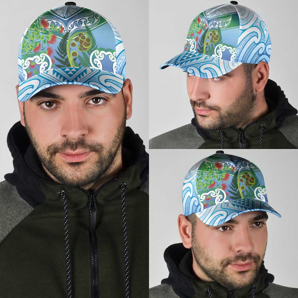 Aotearoa New Zealand Natural Plants Classic Cap Pohutukawa with Silver Ferns Koru Frond Maori Tattoos