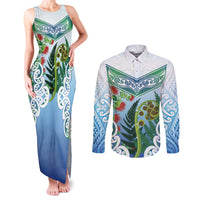 Aotearoa New Zealand Natural Plants Couples Matching Tank Maxi Dress and Long Sleeve Button Shirt Pohutukawa with Silver Ferns Koru Frond Maori Tattoos LT03 Multicolor - Polynesian Pride