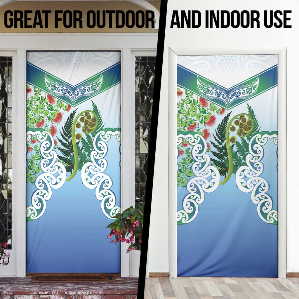 Aotearoa New Zealand Natural Plants Door Cover Pohutukawa with Silver Ferns Koru Frond Maori Tattoos LT03 - Polynesian Pride