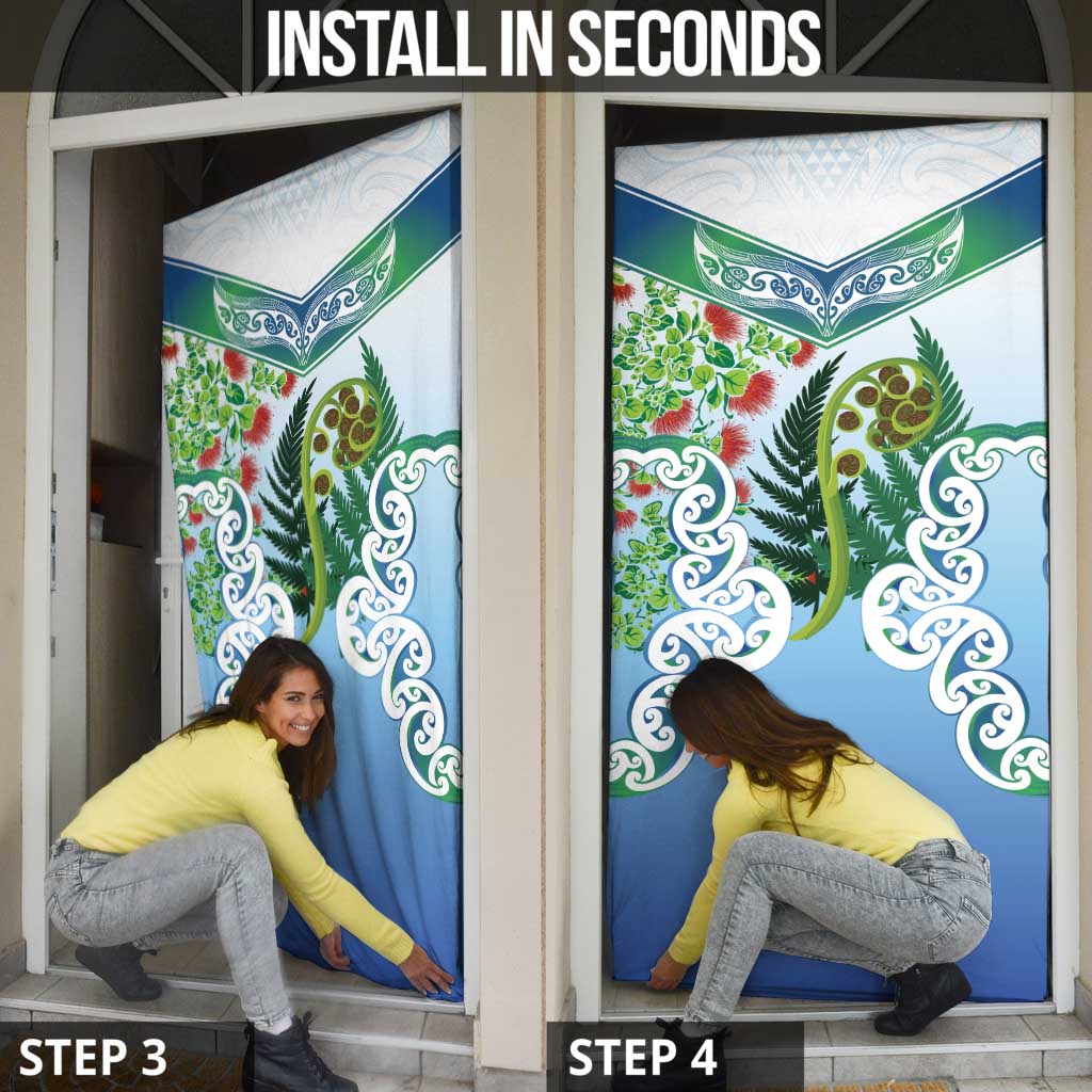Aotearoa New Zealand Natural Plants Door Cover Pohutukawa with Silver Ferns Koru Frond Maori Tattoos LT03 - Polynesian Pride