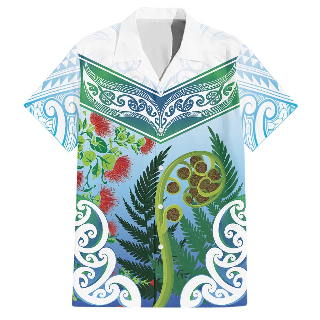 Aotearoa New Zealand Natural Plants Family Matching Long Sleeve Bodycon Dress and Hawaiian Shirt Pohutukawa with Silver Ferns Koru Frond Maori Tattoos LT03 Dad's Shirt - Short Sleeve Multicolor - Polynesian Pride