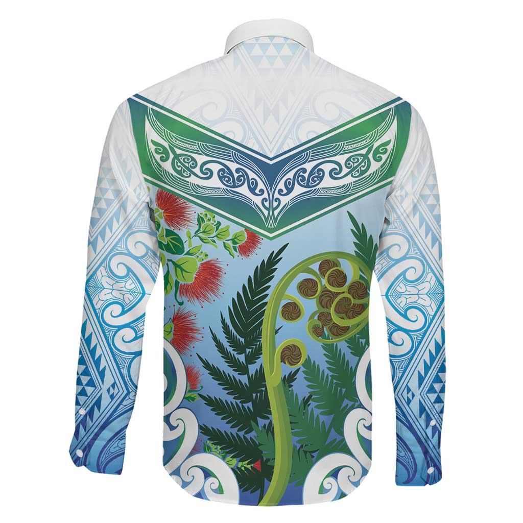 Aotearoa New Zealand Natural Plants Family Matching Off Shoulder Maxi Dress and Hawaiian Shirt Pohutukawa with Silver Ferns Koru Frond Maori Tattoos LT03 - Polynesian Pride