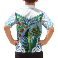 Aotearoa New Zealand Natural Plants Family Matching Puletasi and Hawaiian Shirt Pohutukawa with Silver Ferns Koru Frond Maori Tattoos LT03 - Polynesian Pride