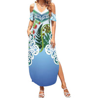 Aotearoa New Zealand Natural Plants Family Matching Summer Maxi Dress and Hawaiian Shirt Pohutukawa with Silver Ferns Koru Frond Maori Tattoos LT03 Mom's Dress Multicolor - Polynesian Pride