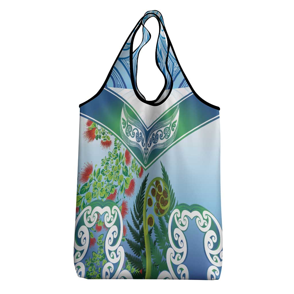 Aotearoa New Zealand Natural Plants Grocery Bag Pohutukawa with Silver Ferns Koru Frond Maori Tattoos LT03 - Polynesian Pride
