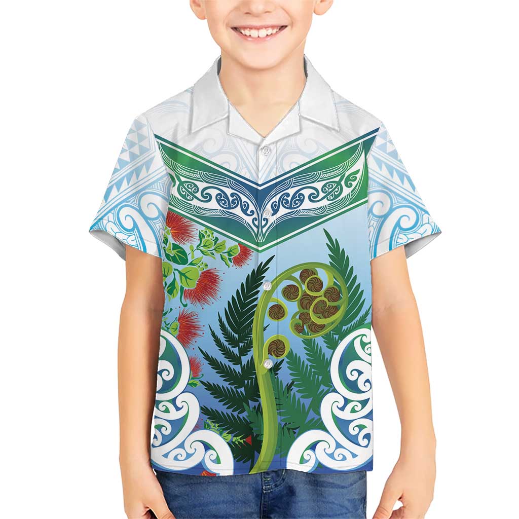 Aotearoa New Zealand Natural Plants Hawaiian Shirt Pohutukawa with Silver Ferns Koru Frond Maori Tattoos LT03 - Polynesian Pride