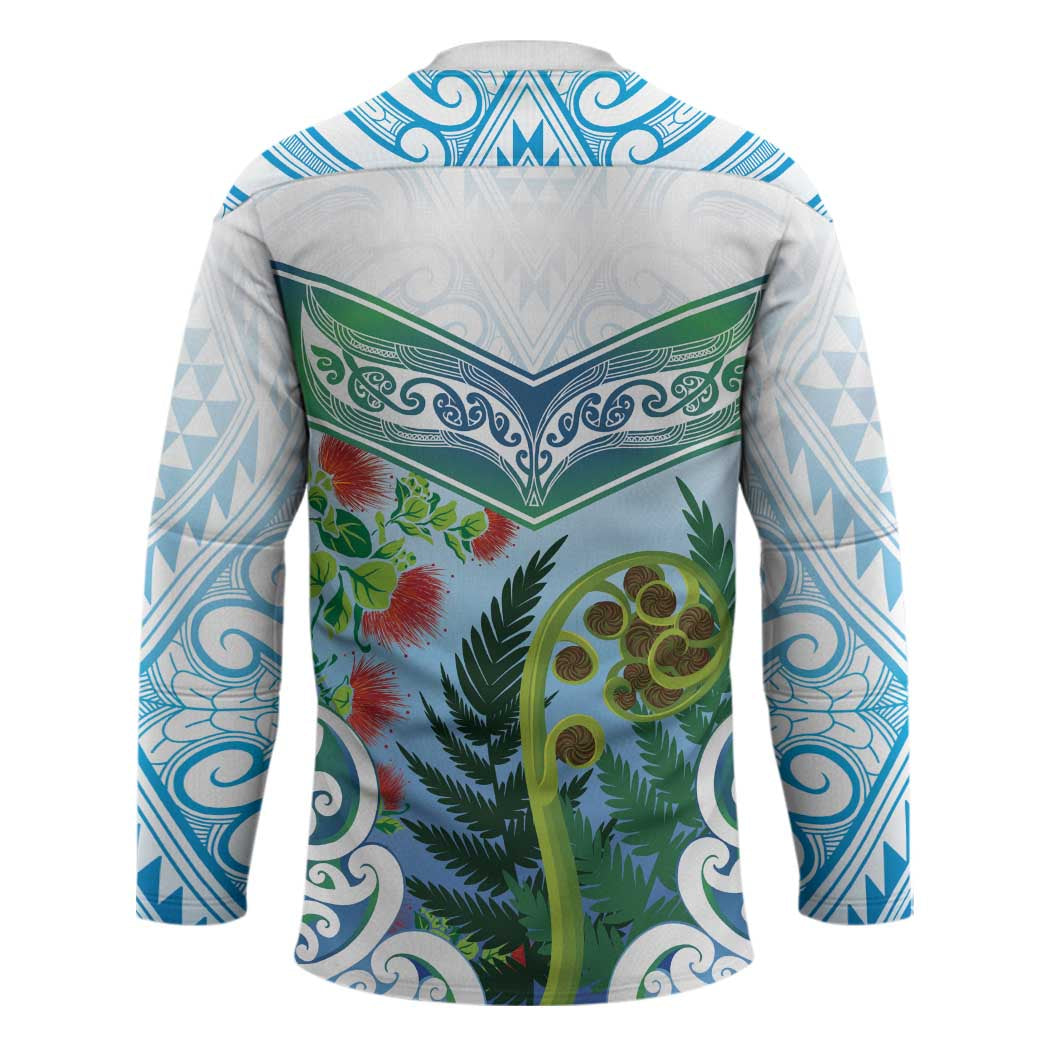 Aotearoa New Zealand Natural Plants Hockey Jersey Pohutukawa with Silver Ferns Koru Frond Maori Tattoos LT03 - Polynesian Pride