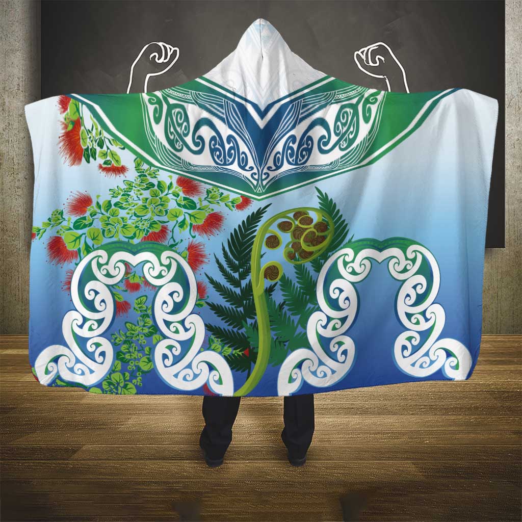 Aotearoa New Zealand Natural Plants Hooded Blanket Pohutukawa with Silver Ferns Koru Frond Maori Tattoos LT03 - Polynesian Pride