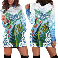Aotearoa New Zealand Natural Plants Hoodie Dress Pohutukawa with Silver Ferns Koru Frond Maori Tattoos LT03 - Polynesian Pride