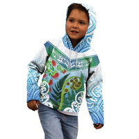 Aotearoa New Zealand Natural Plants Kid Hoodie Pohutukawa with Silver Ferns Koru Frond Maori Tattoos LT03 - Polynesian Pride