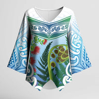 Aotearoa New Zealand Natural Plants Kimono Sleeve Blouse Pohutukawa with Silver Ferns Koru Frond Maori Tattoos LT03 Female Multicolor - Polynesian Pride