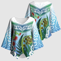 Aotearoa New Zealand Natural Plants Kimono Sleeve Blouse Pohutukawa with Silver Ferns Koru Frond Maori Tattoos LT03 - Polynesian Pride