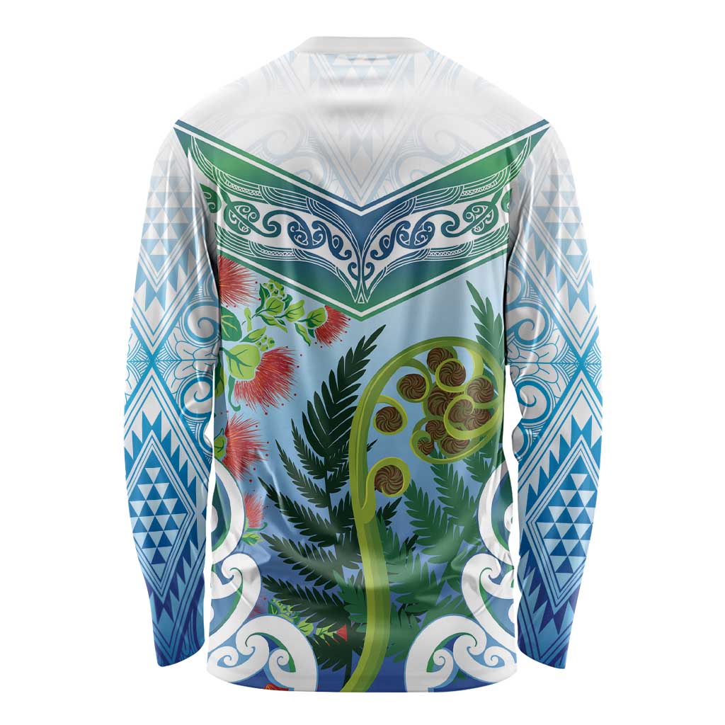 Aotearoa New Zealand Natural Plants Long Sleeve Shirt Pohutukawa with Silver Ferns Koru Frond Maori Tattoos LT03 - Polynesian Pride