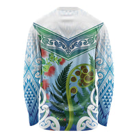 Aotearoa New Zealand Natural Plants Long Sleeve Shirt Pohutukawa with Silver Ferns Koru Frond Maori Tattoos LT03 - Polynesian Pride