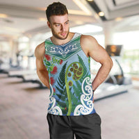 Aotearoa New Zealand Natural Plants Men Tank Top Pohutukawa with Silver Ferns Koru Frond Maori Tattoos LT03 Multicolor - Polynesian Pride