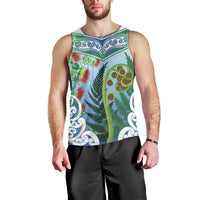 Aotearoa New Zealand Natural Plants Men Tank Top Pohutukawa with Silver Ferns Koru Frond Maori Tattoos LT03 - Polynesian Pride