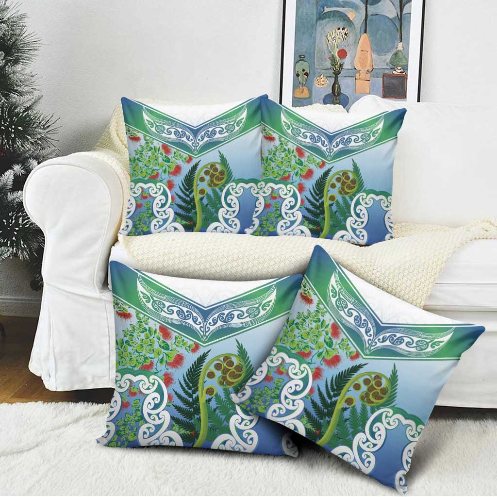 Aotearoa New Zealand Natural Plants Pillow Cover Pohutukawa with Silver Ferns Koru Frond Maori Tattoos LT03 - Polynesian Pride