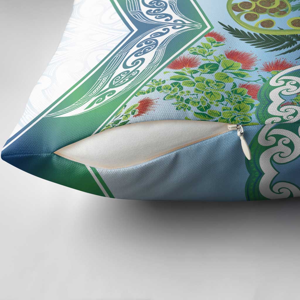 Aotearoa New Zealand Natural Plants Pillow Cover Pohutukawa with Silver Ferns Koru Frond Maori Tattoos LT03 - Polynesian Pride