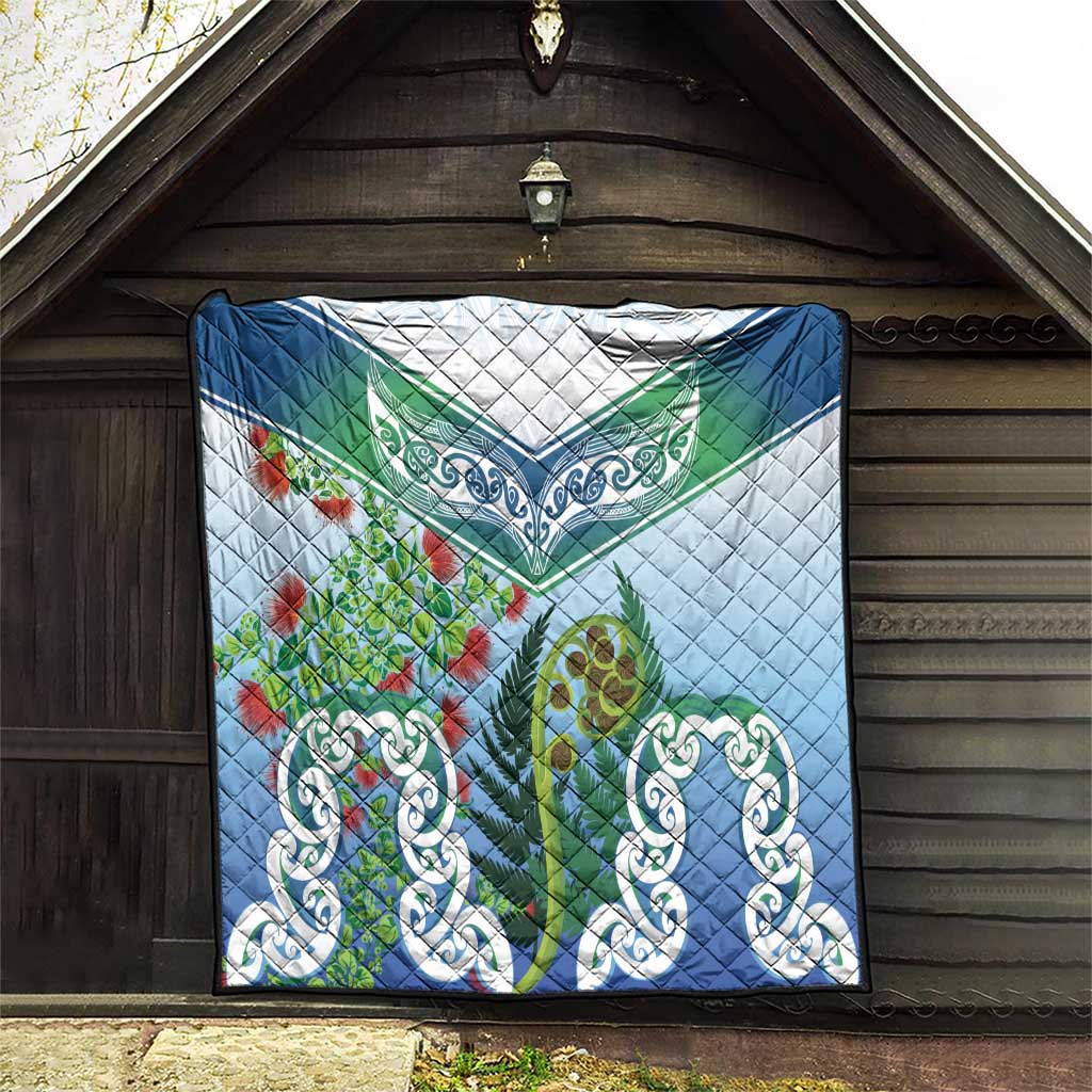 Aotearoa New Zealand Natural Plants Quilt Pohutukawa with Silver Ferns Koru Frond Maori Tattoos