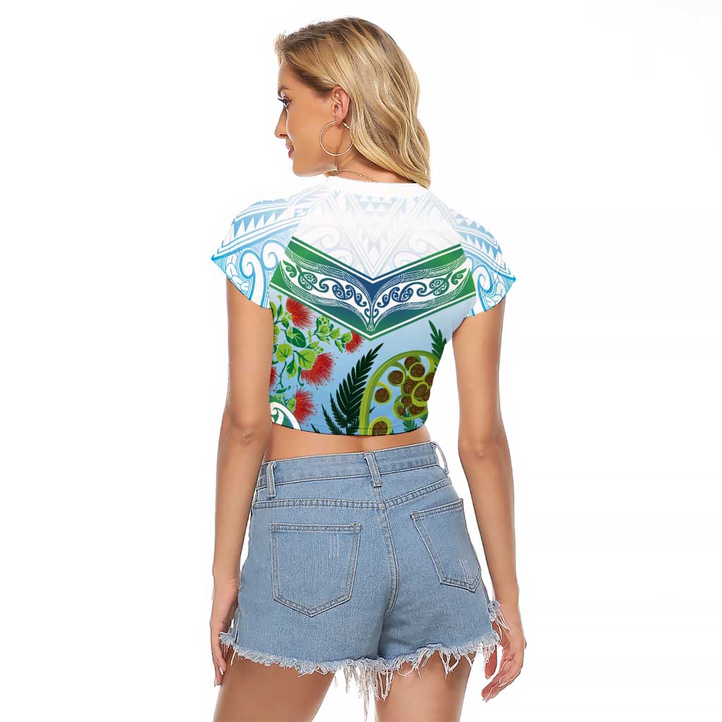 Aotearoa New Zealand Natural Plants Raglan Cropped T Shirt Pohutukawa with Silver Ferns Koru Frond Maori Tattoos LT03 - Polynesian Pride