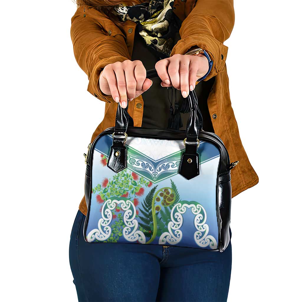 Aotearoa New Zealand Natural Plants Shoulder Handbag Pohutukawa with Silver Ferns Koru Frond Maori Tattoos