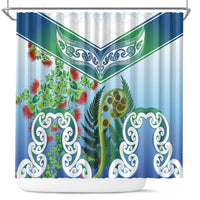 Aotearoa New Zealand Natural Plants Shower Curtain Pohutukawa with Silver Ferns Koru Frond Maori Tattoos LT03 Multicolor - Polynesian Pride