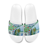 Aotearoa New Zealand Natural Plants Slide Sandals Pohutukawa with Silver Ferns Koru Frond Maori Tattoos LT03 Multicolor - Polynesian Pride